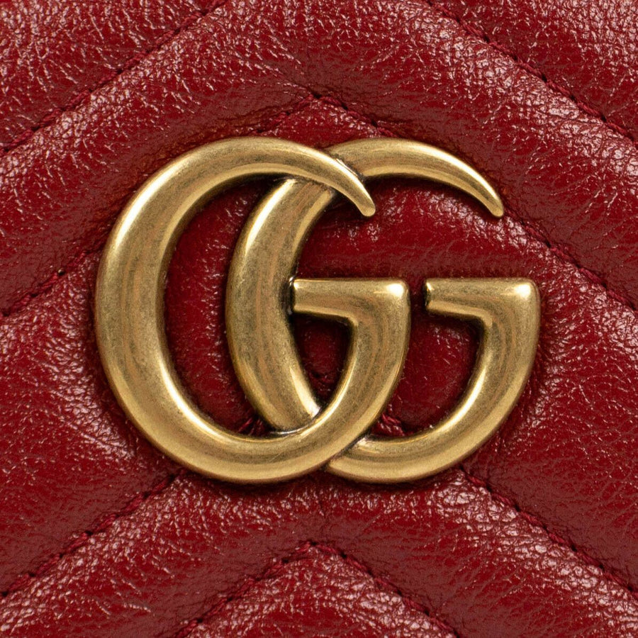 Quilted GG Marmont Chevron Leather Mini Round Shoulder Bag - Red