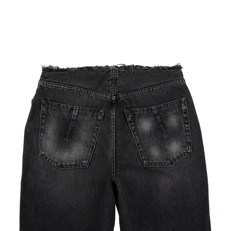 Cotton Frayed Tapered Jeans Pants - Black