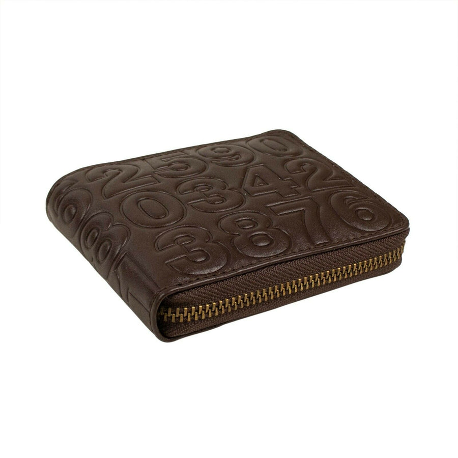 Leather Number Embossed Small Wallet - Brown