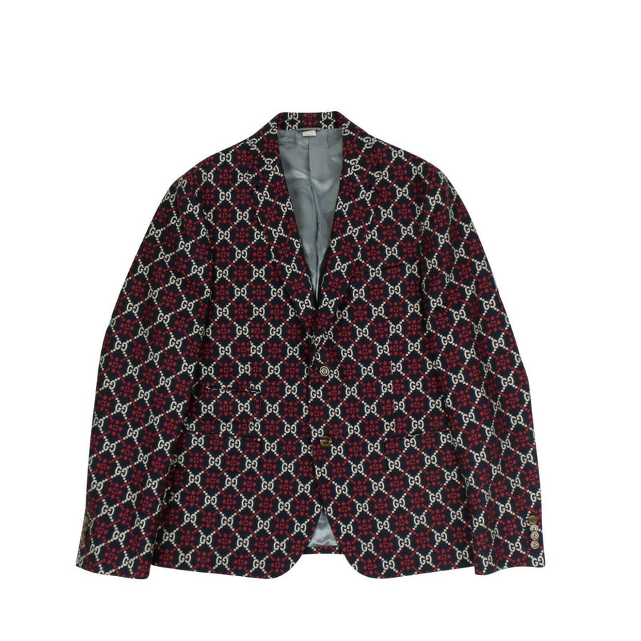 Cotton GG Diamond Blazer Jacket - Navy