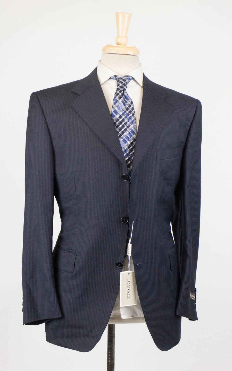 Drop 6 Striped Wool 3 Button Suit - Navy Blue