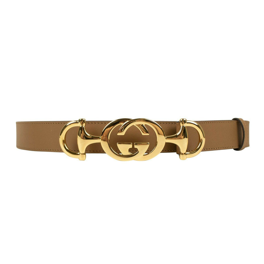 Leather Interlocking G Horsebit Belt - Taupe