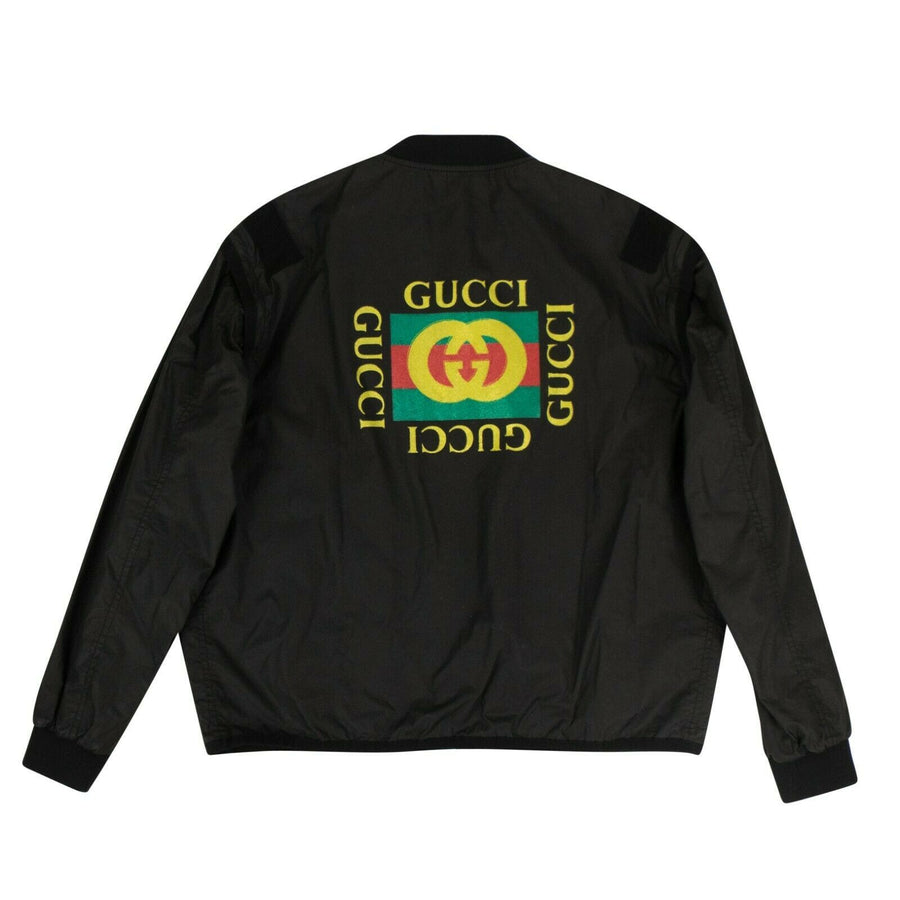 Cotton Back Gucci Logo Utility Bomber Jacket - Black