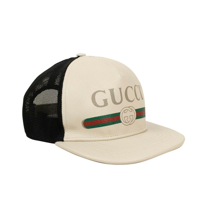 Gucci Vintage Logo Print Leather Baseball Cap