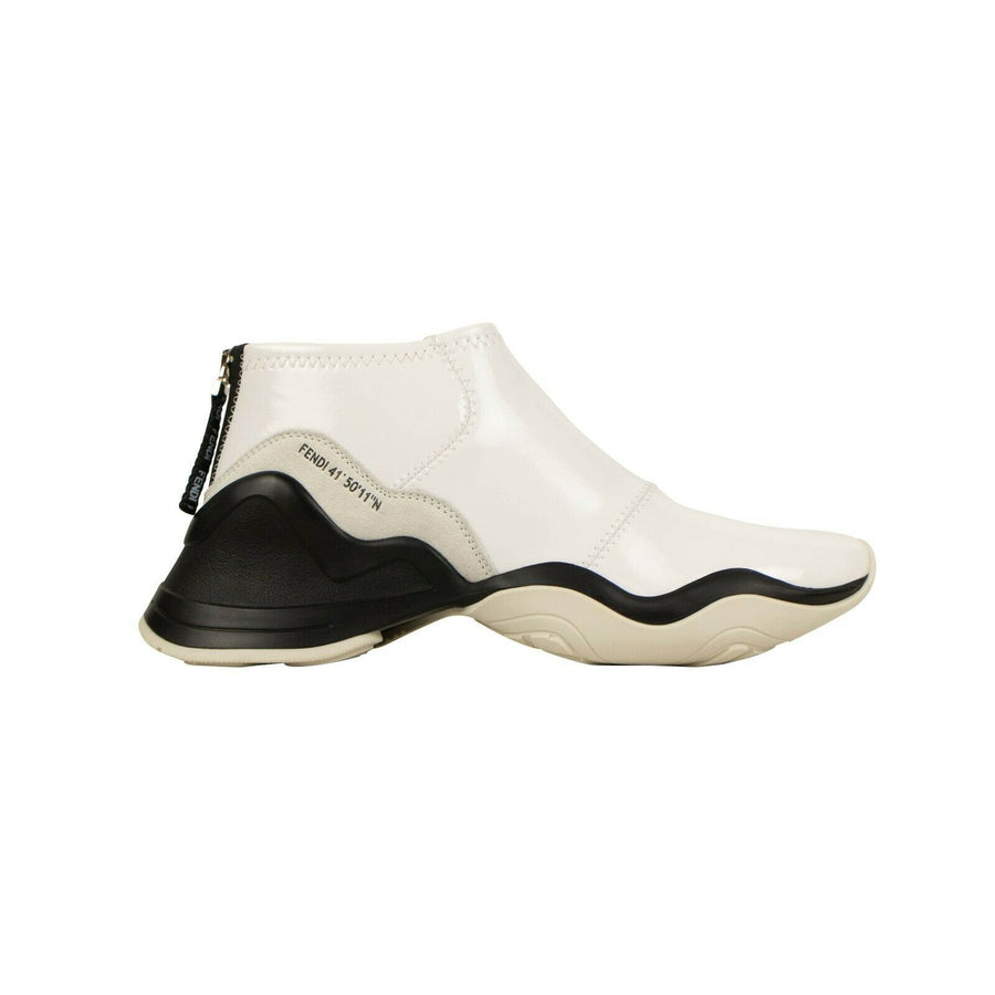 Glossy Neoprene Mid-Top Sneakers - White