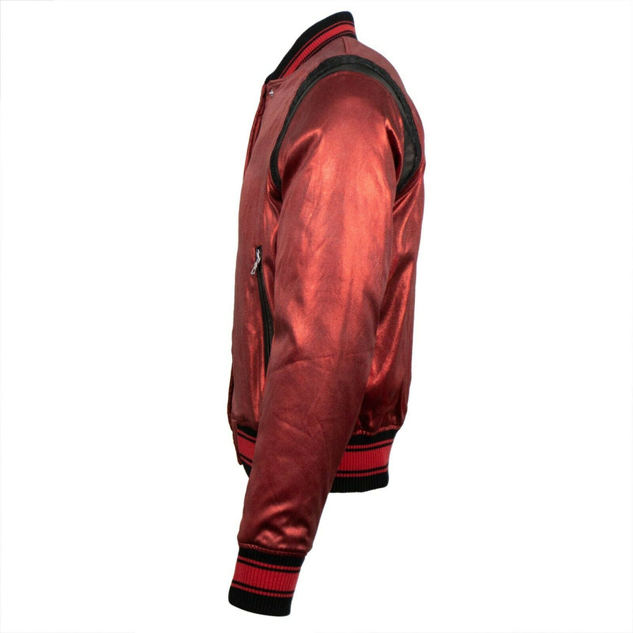 Metallic Silk Baseball Bomber Varsity Jacket - Red