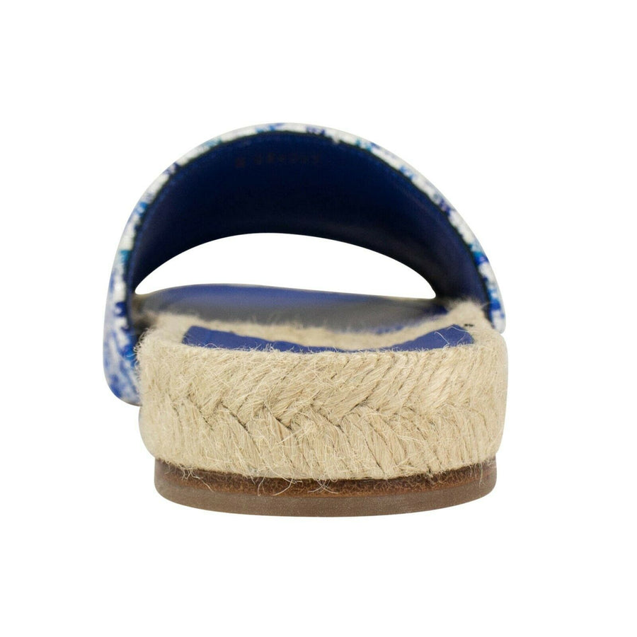 Tweed And Grosgrain Espadrille Slides - Blue