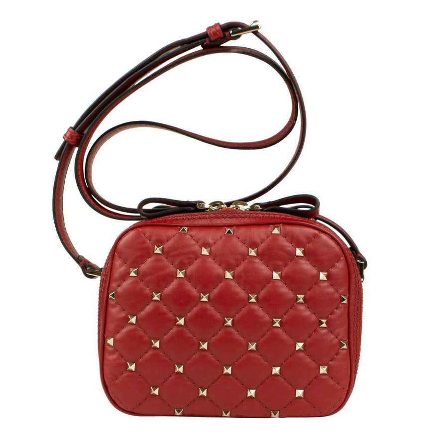 Quilted Leather Rockstud Camera Bag - Red