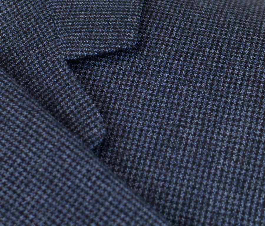 Houndstooth Wool 4 Button Suit - Blue