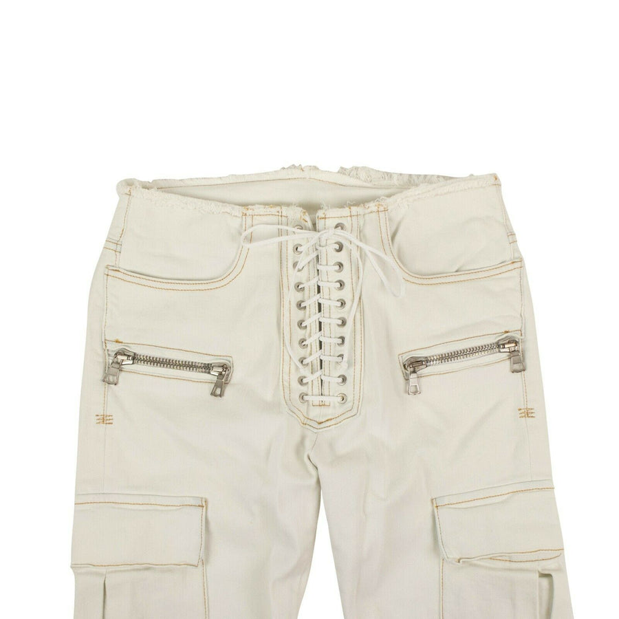 Lace Up Cargo Skinny Jeans Pants - White