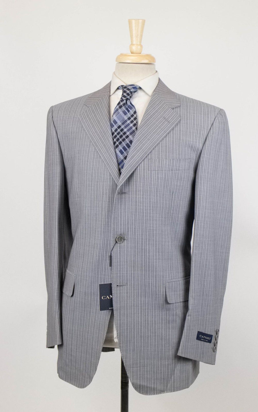 Drop 6 Striped Wool 3 Button Suit - Gray