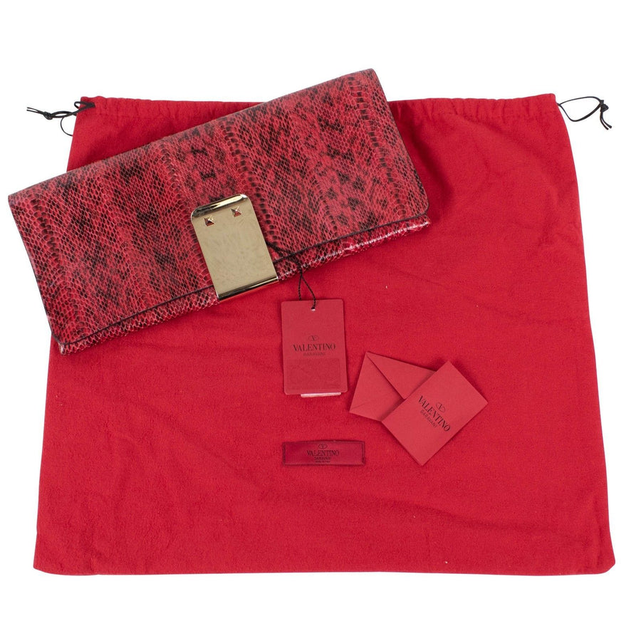 Rockstud Python Skin Clutch - Red