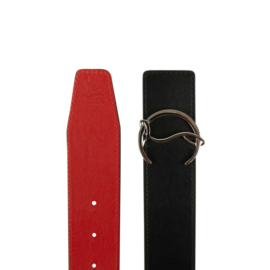 Leather Silver 'CL' Logo Belt - Black/Red