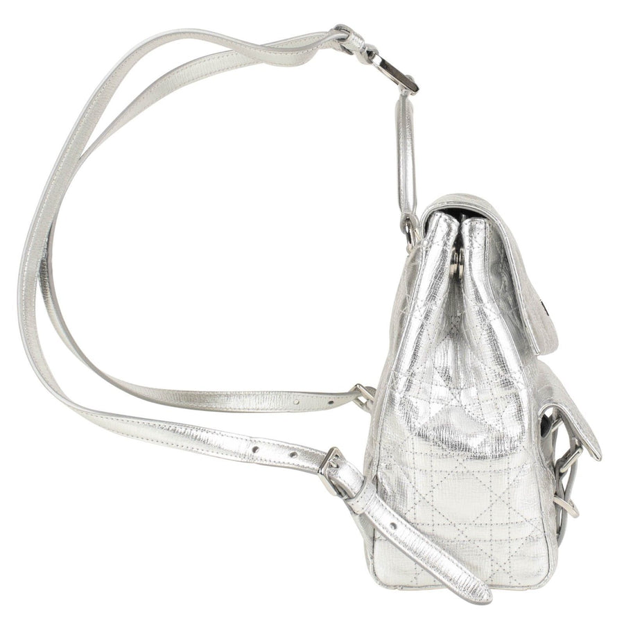 Stardust Small Grained Leather Quilted Backpack - Silver