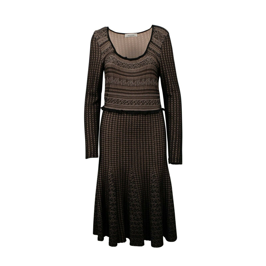 Scoop Neck Knit Dress - Black / Beige