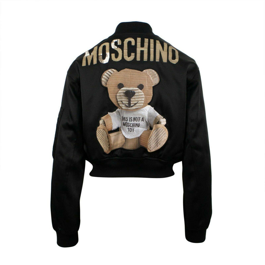 Graphic Logo And Bear Short Bomber Jacket - Black