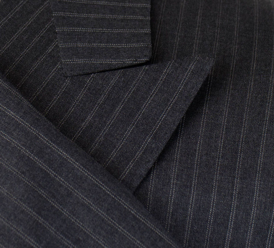 Striped Wool Double Breasted Suit - Gray