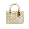 Medium Lady Dior Calfskin Leather Studded Shoulder Bag - White