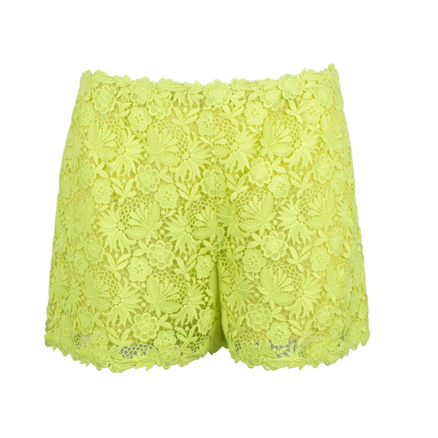 Floral Embroidered Shorts - Neon Yellow