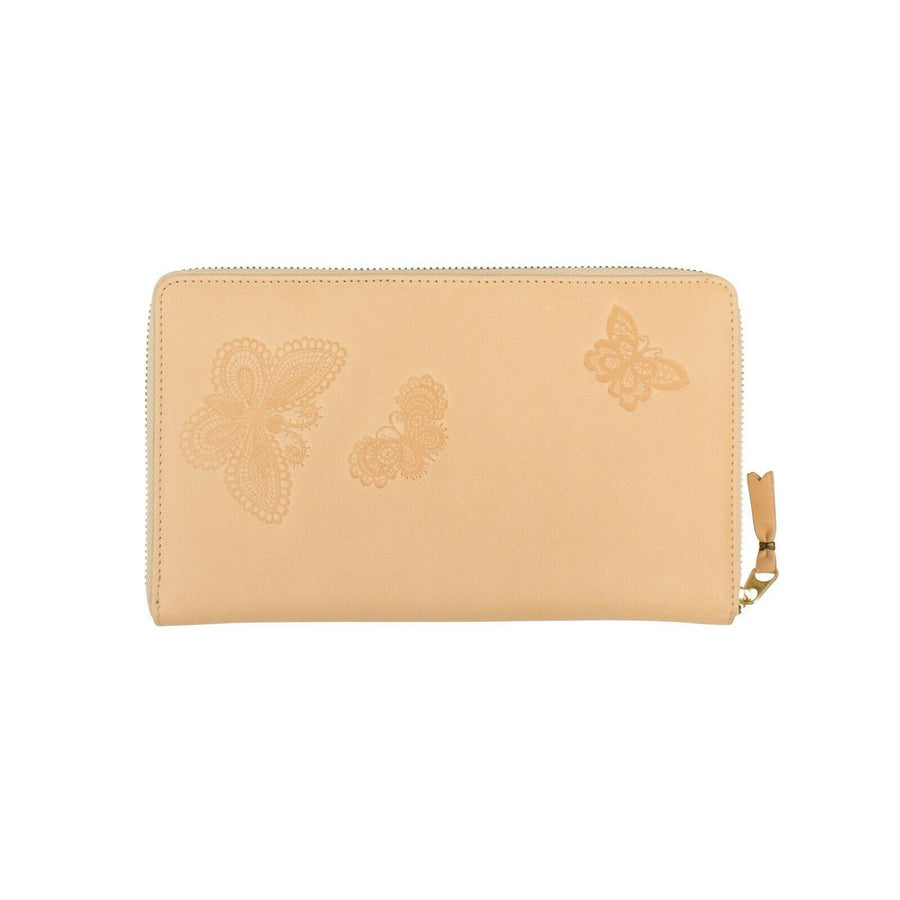 Leather Butterfly Travel Organizer Wallet - Beige