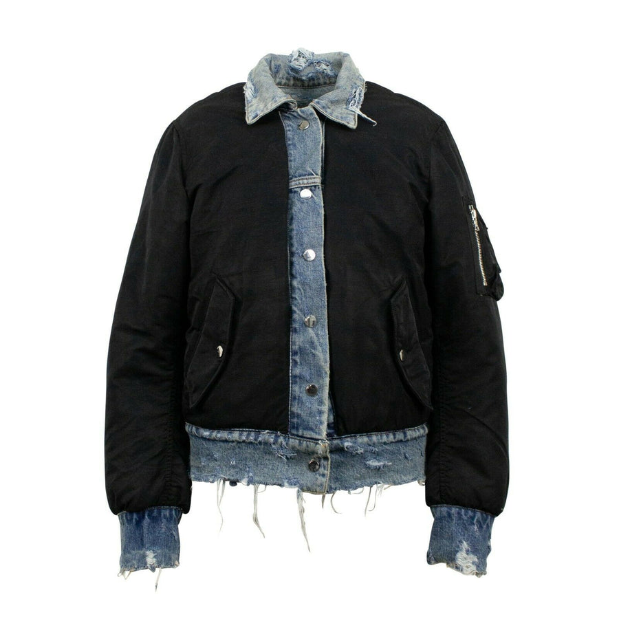 Reversible Distressed Denim Bomber Jacket - Black