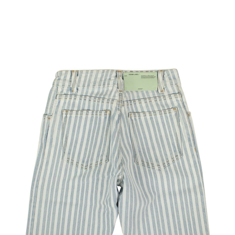 Cotton Striped Denim Pants - Blue