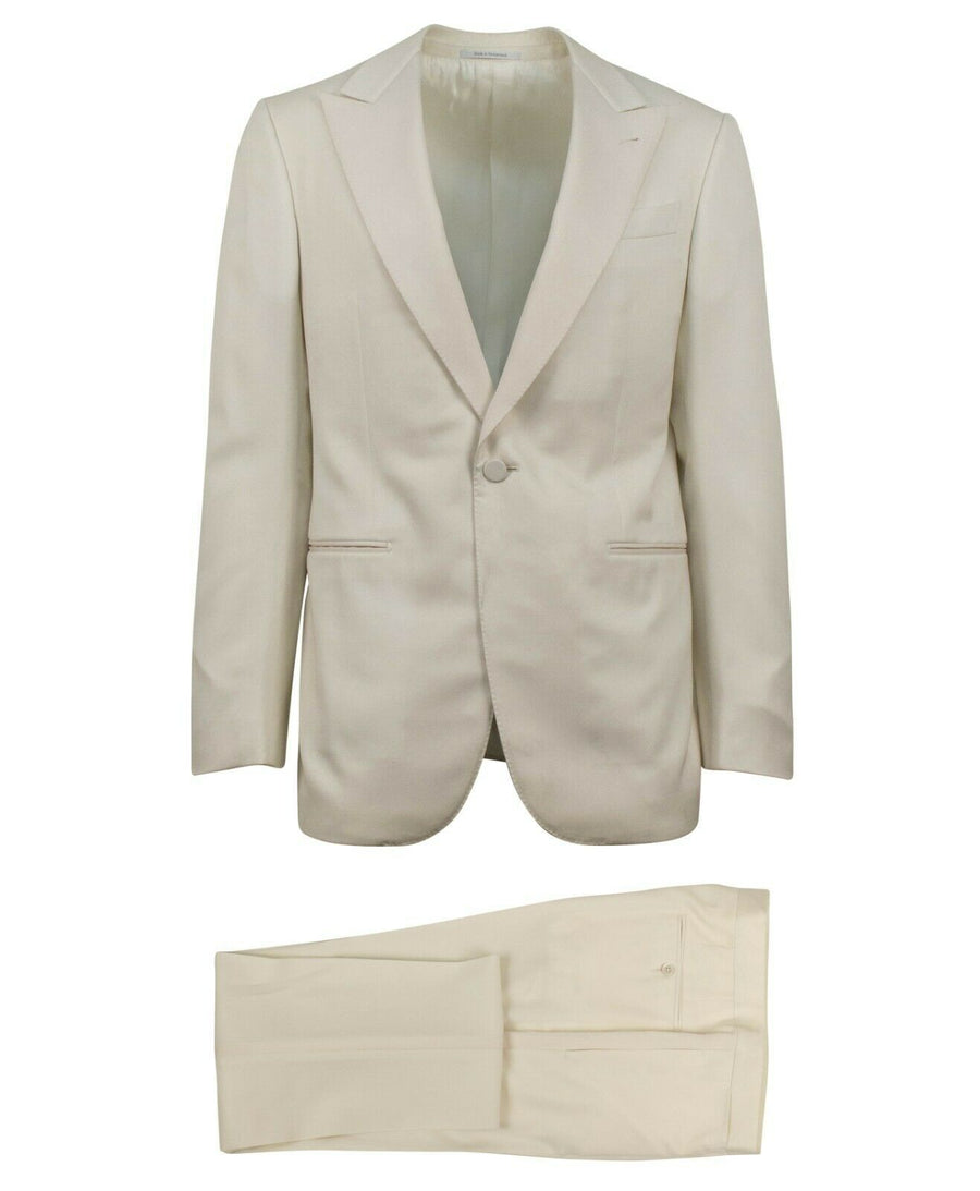 ERMENEGILDO ZEGNA SU MISURA Wool One Button Tuxedo - Ivory