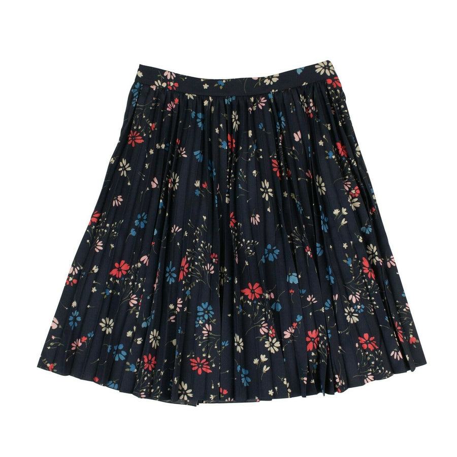 Floral Printed Pleated Skirt - Navy