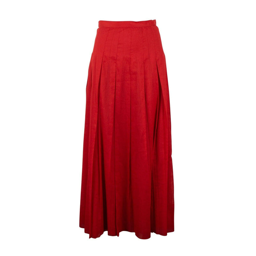 Cotton Pleated Long Skirt - Red