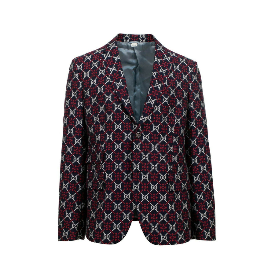 Cotton GG Diamond Blazer Jacket - Navy