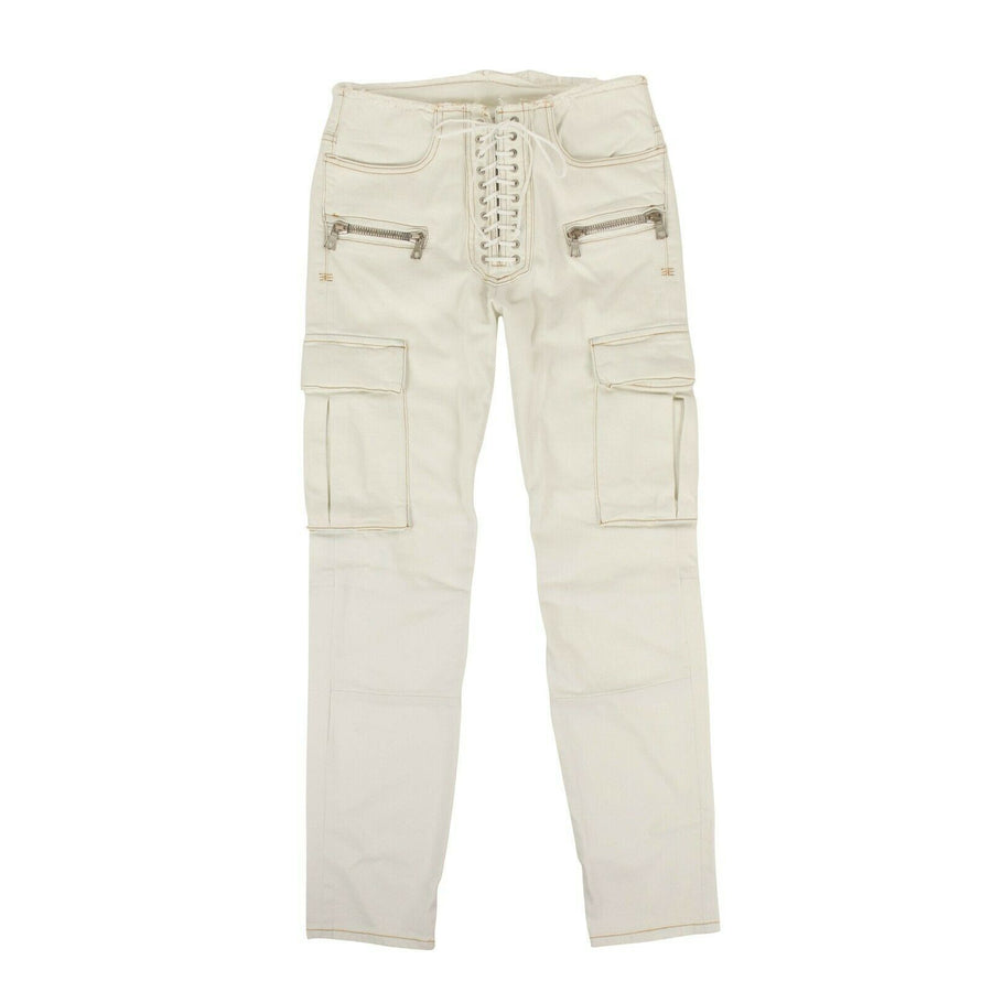 Lace Up Cargo Skinny Jeans Pants - White