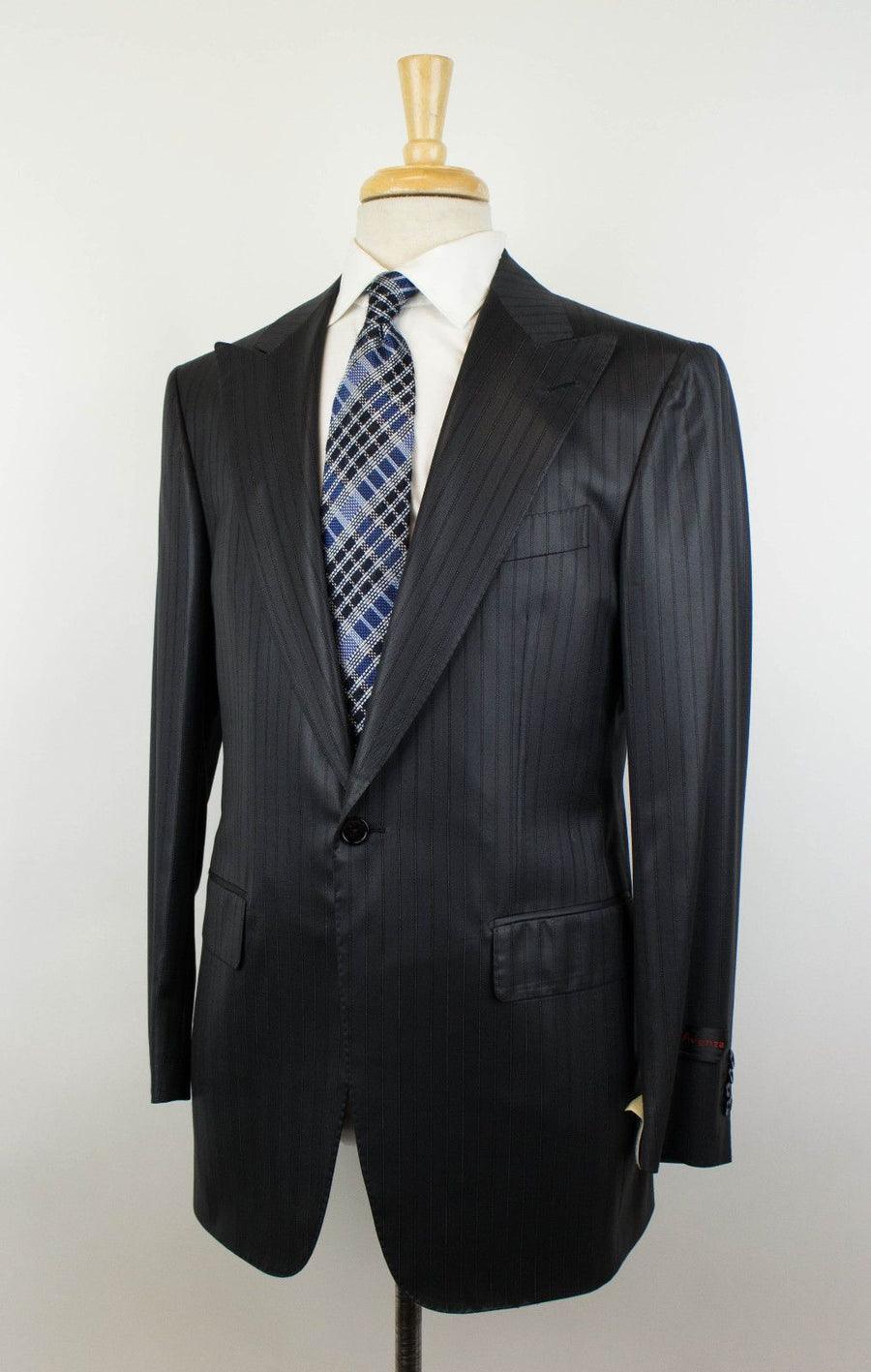 Drop 7 Pin Striped Wool 1 Button Suit - Gray