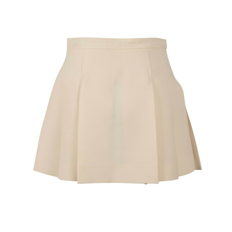 Wool Blend Pleated Mini Skirt - Ivory