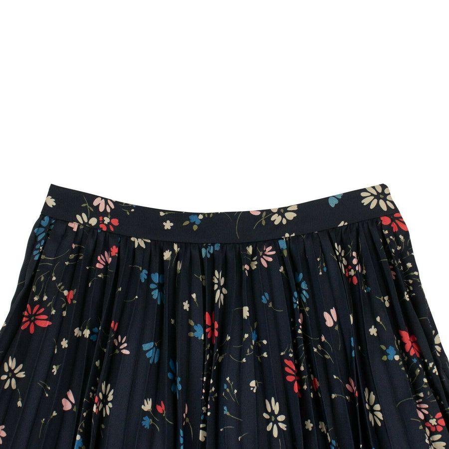 Floral Printed Pleated Skirt - Navy