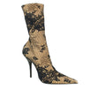 Lace Sock Knife Ankle Boots - Black / Beige