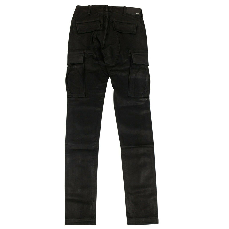 Wax Denim Skinny Cargo Jeans - Black