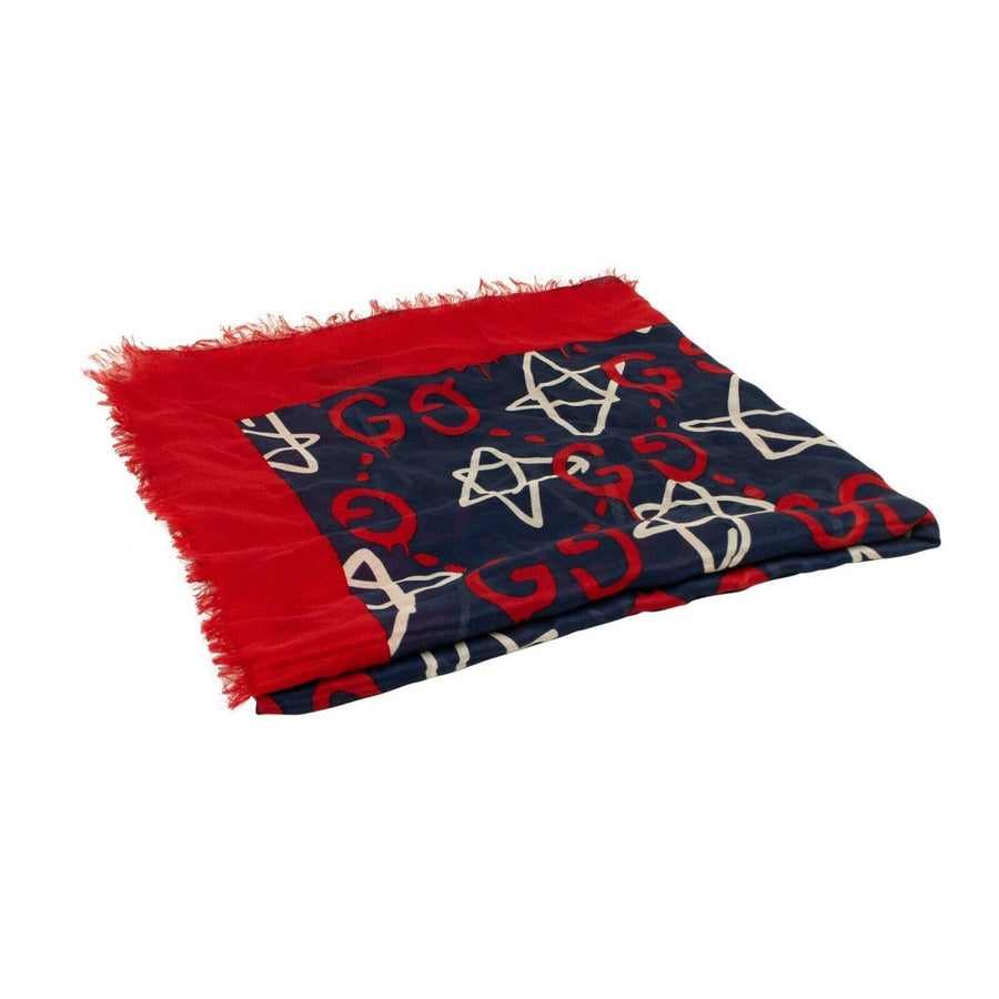 'GG Ghost Stars' Printed Shawl Scarf - Blue/Red