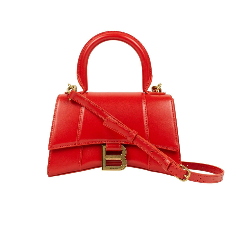 Leather Hourglass Extra Small Top Handle Bag - Red