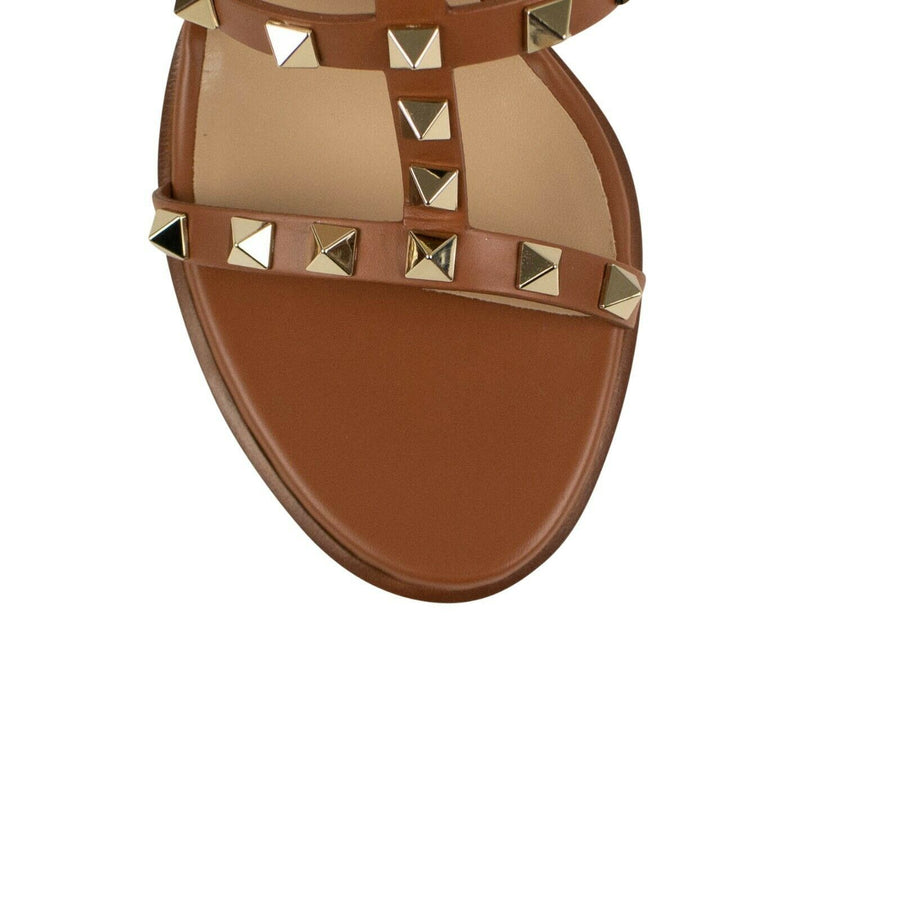 Leather 'Rockstud' Caged Sandal Heels - Brown