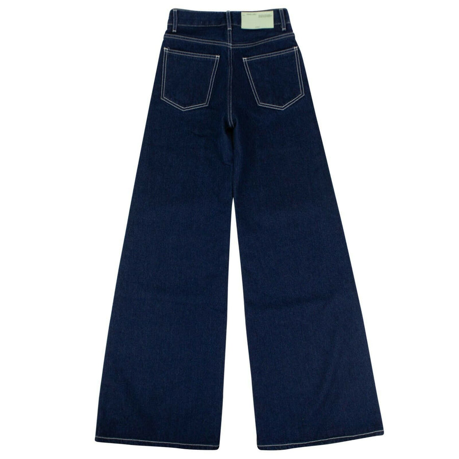 Cotton Wide Leg Denim Pants - Blue