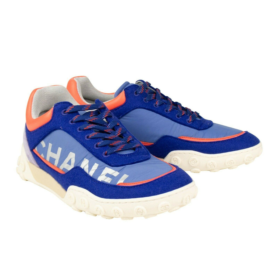 Wool Nylon & Leather Lace Up Sneakers - Blue / Coral