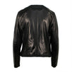 Embroidered Leather Zip Up Jacket - Black