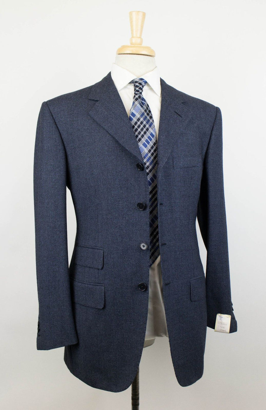 Houndstooth Wool 4 Button Suit - Blue