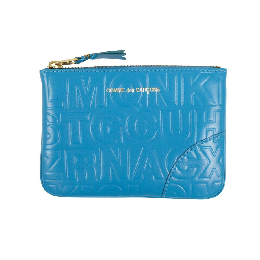 Leather Letter Embossed Wallet Pouch - Blue