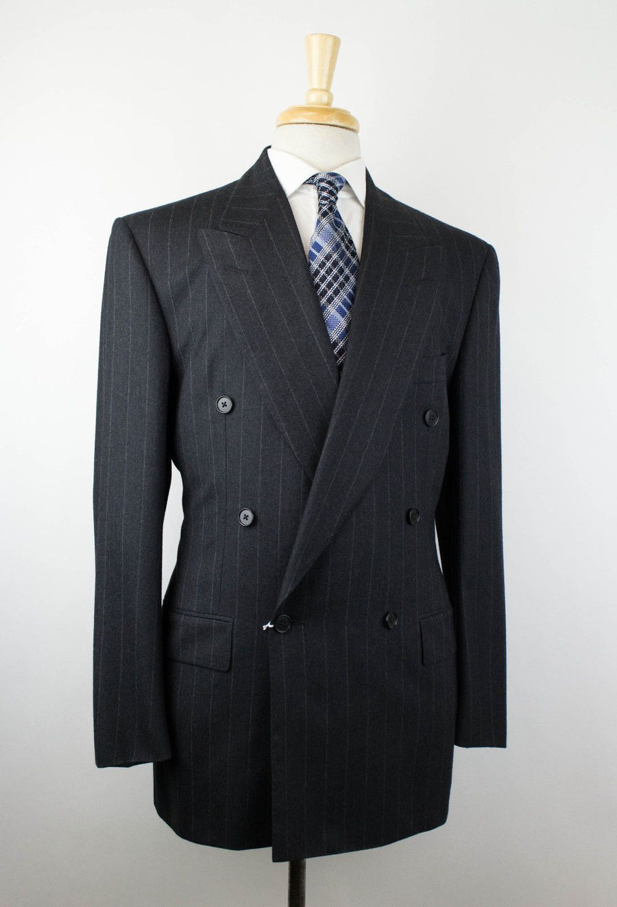 Striped Wool Double Breasted Suit - Gray