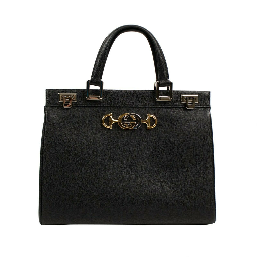 Gucci Zumi Grainy Leather Medium Top Handle Handbag - Black