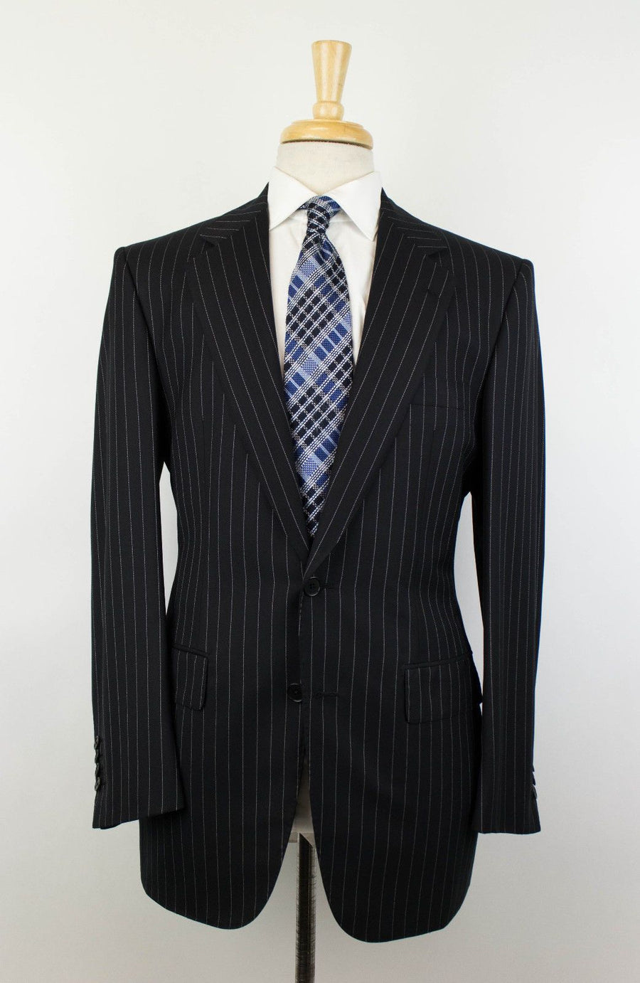 Drop 6 Pin Striped Super 150's Wool 2 Button Suit - Black / White