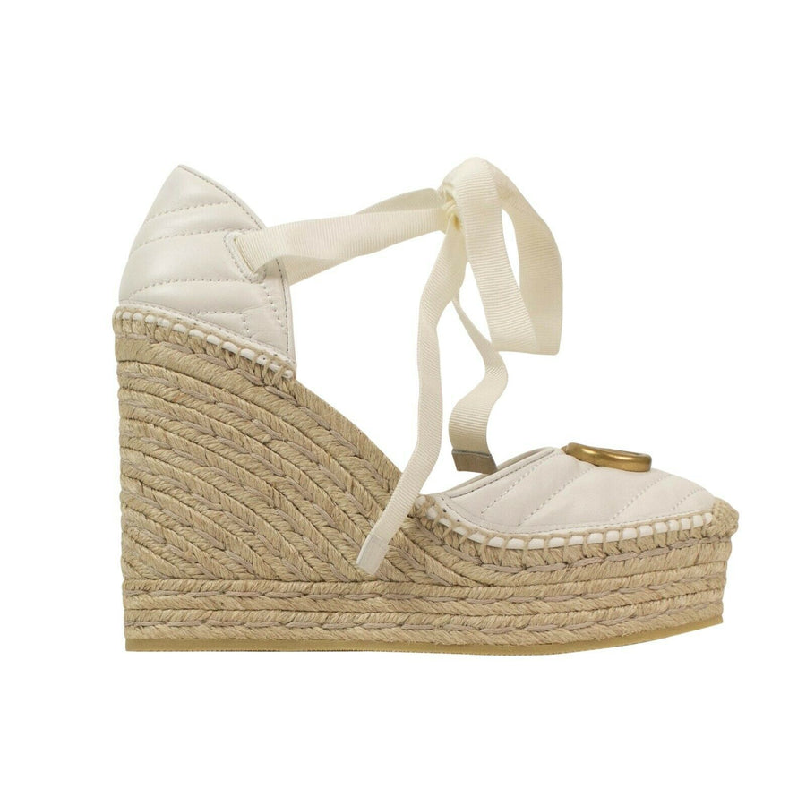 Leather Platform Espadrilles Pumps - White