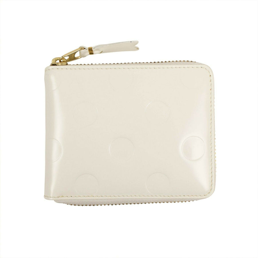 Leather Polka Dot Embossed Small Wallet - White