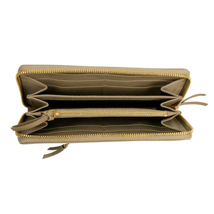 Classic Metallic Edge Continental Zip Around Wallet - Tan